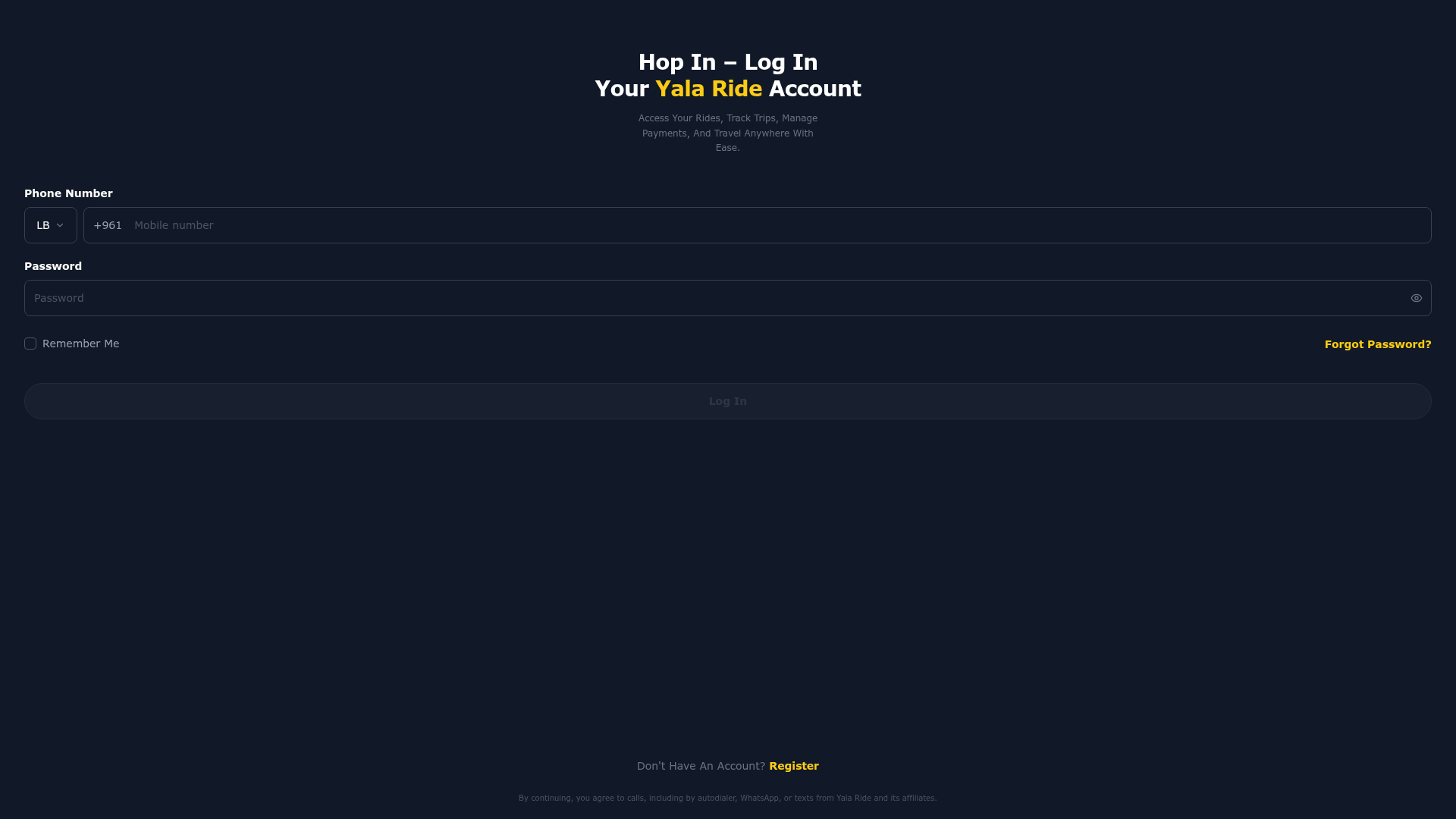 Yala Ride — Mobile App · Mobility